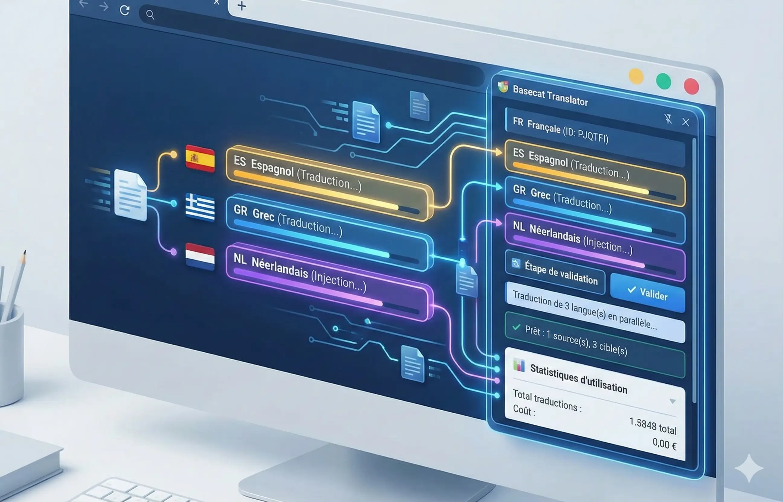 Basecat Translator - Extension Chrome interne qui automatise la traduction et la validation des fiches produits Basecat.