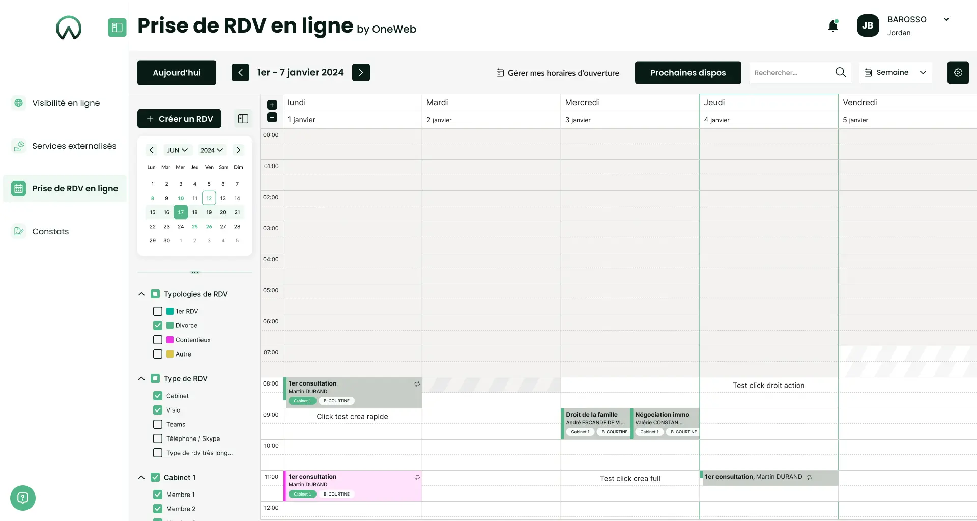 Prise de RDV en ligne – Refonte UX/UI - Refonte complète de l’application de prise de RDV en ligne (type Doctolib) destinée aux cabinets jur...